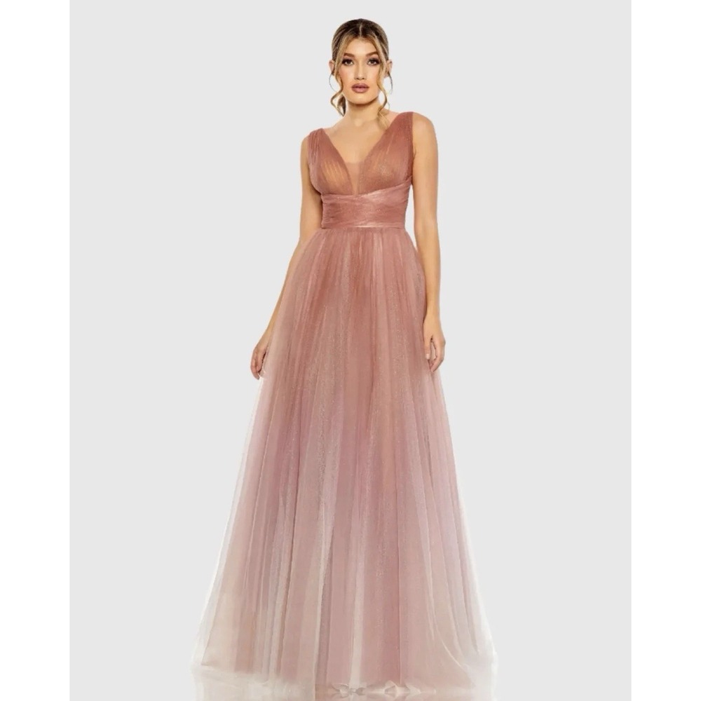 New MAC DUGGAL Glitter Ombre V-Neck Sleeveless Gown In Vintage Rose Sz 6 $498